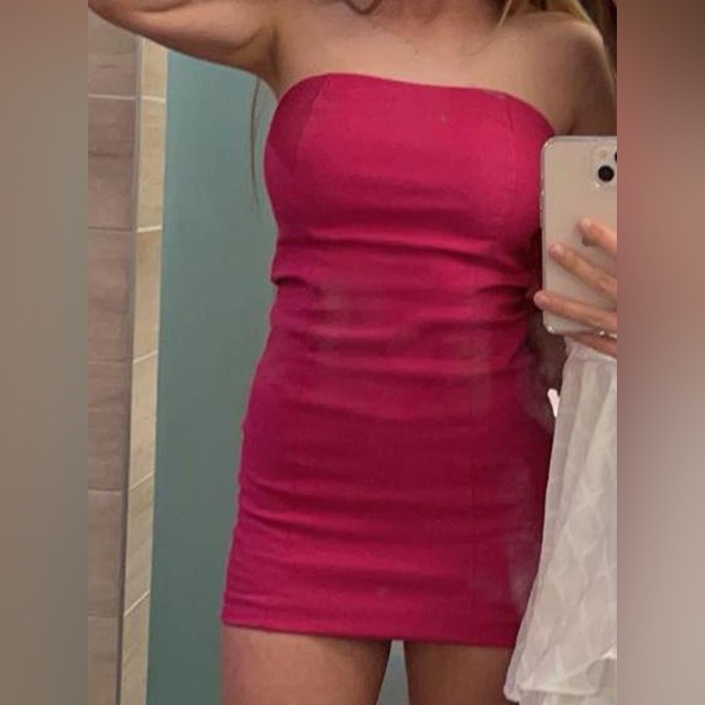 Pink strapless bodycon dress